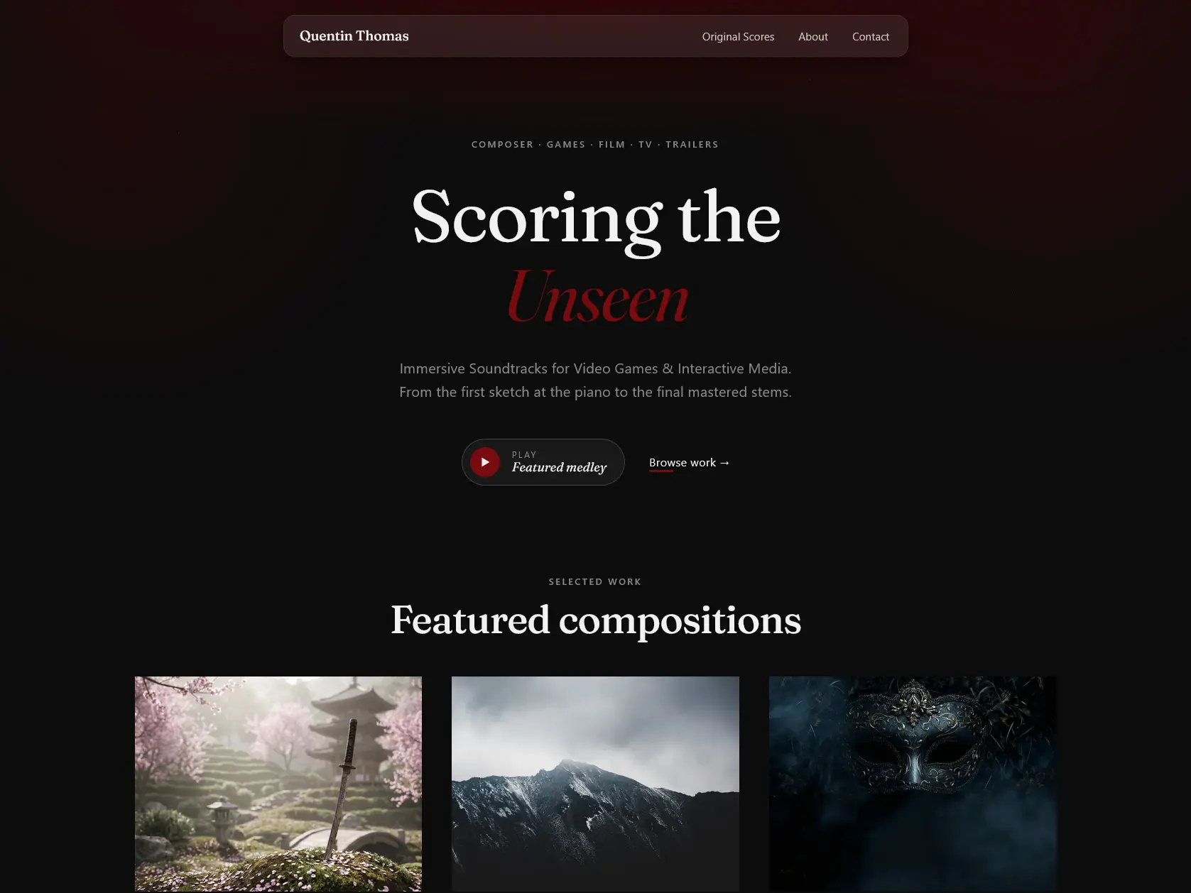 Aperçu du site Quentin Thomas, compositeur à l'image